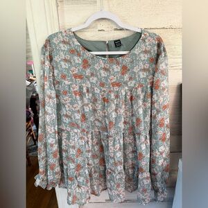 SHEIN Floral Long Sleeve Dress - Gray and Orange